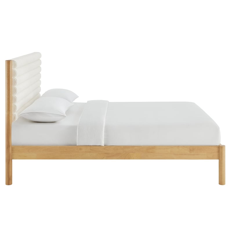 Maklaine Contemporary Channel Tufted Full Platform Bed in Feather Oak