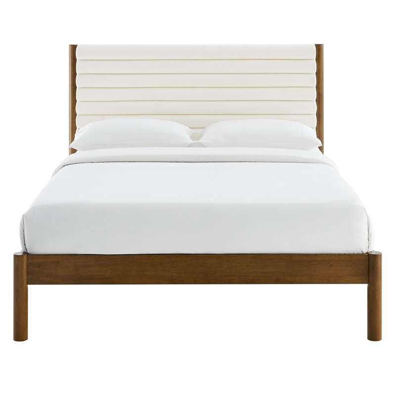 Maklaine Contemporary Channel Tufted Full Platform Bed in Feather Walnut