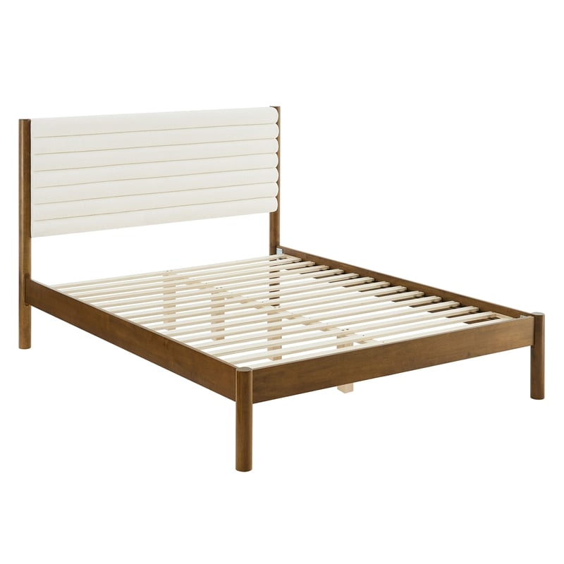 Maklaine Contemporary Channel Tufted King Platform Bed in Feather Walnut