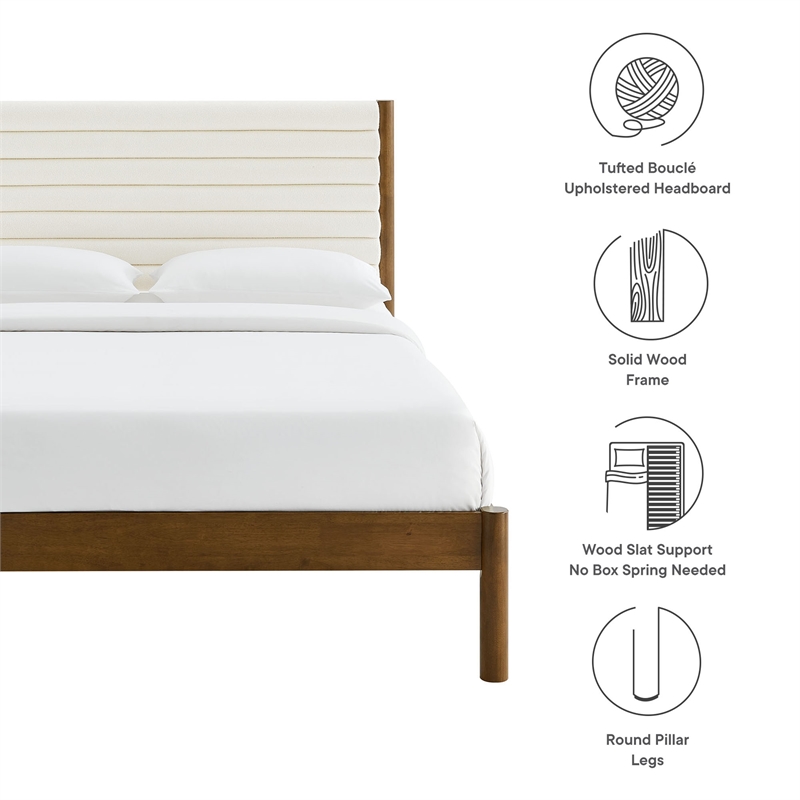 Maklaine Contemporary Channel Tufted King Platform Bed in Feather Walnut