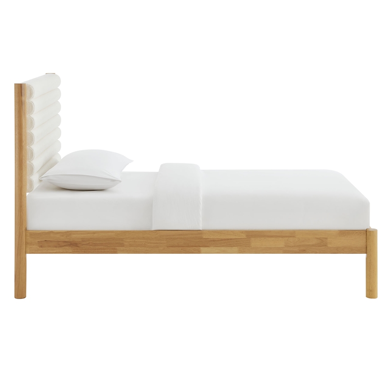 Maklaine Contemporary Channel Tufted Twin Platform Bed in Feather Oak