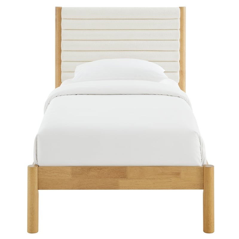 Maklaine Contemporary Channel Tufted Twin Platform Bed in Feather Oak