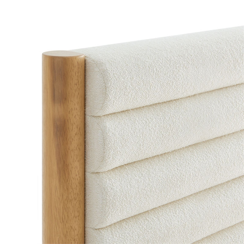 Maklaine Contemporary Channel Tufted Twin Platform Bed in Feather Oak
