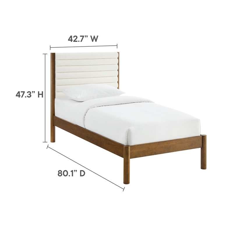 Maklaine Contemporary Channel Tufted Twin Platform Bed in Feather Walnut