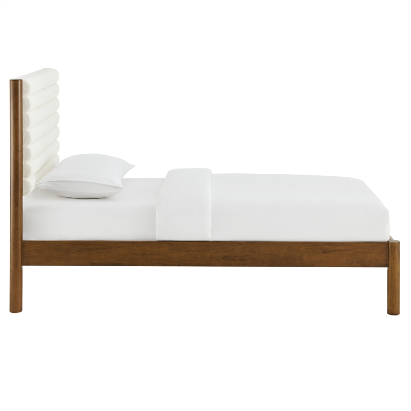 Maklaine Contemporary Channel Tufted Twin Platform Bed in Feather Walnut