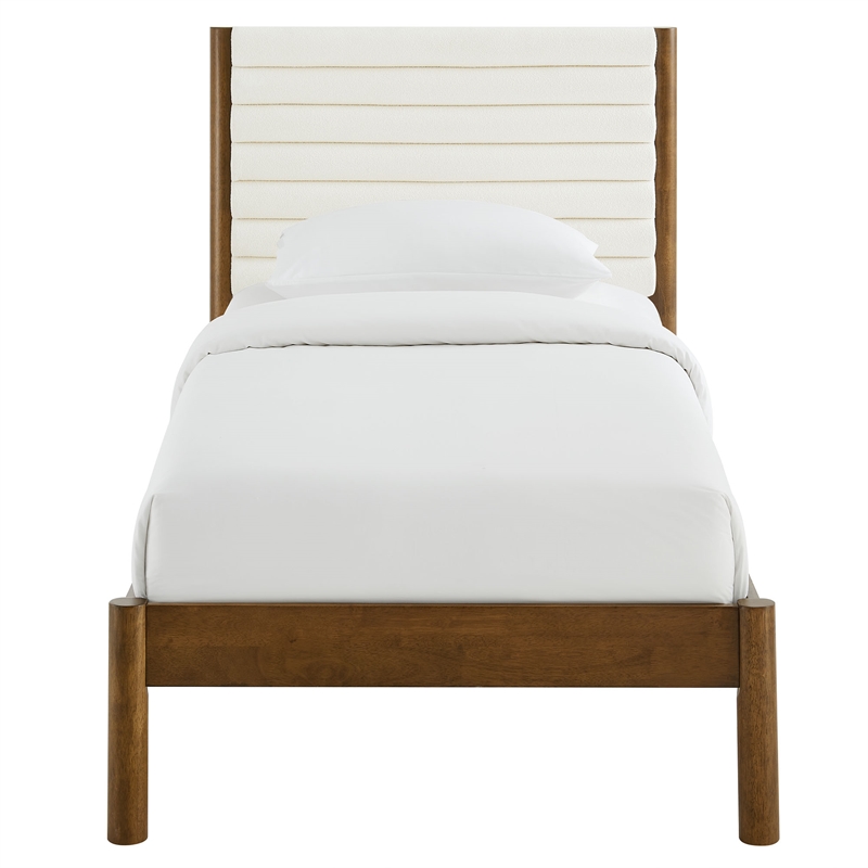Maklaine Contemporary Channel Tufted Twin Platform Bed in Feather Walnut