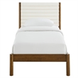 Maklaine Contemporary Channel Tufted Twin Platform Bed in Feather Walnut