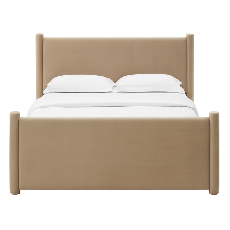 Maklaine Contemporary Performance Velvet Upholstered King Platform Bed in Taupe