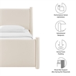 Maklaine Performance Velvet Upholstered Twin Platform Bed in Alabaster