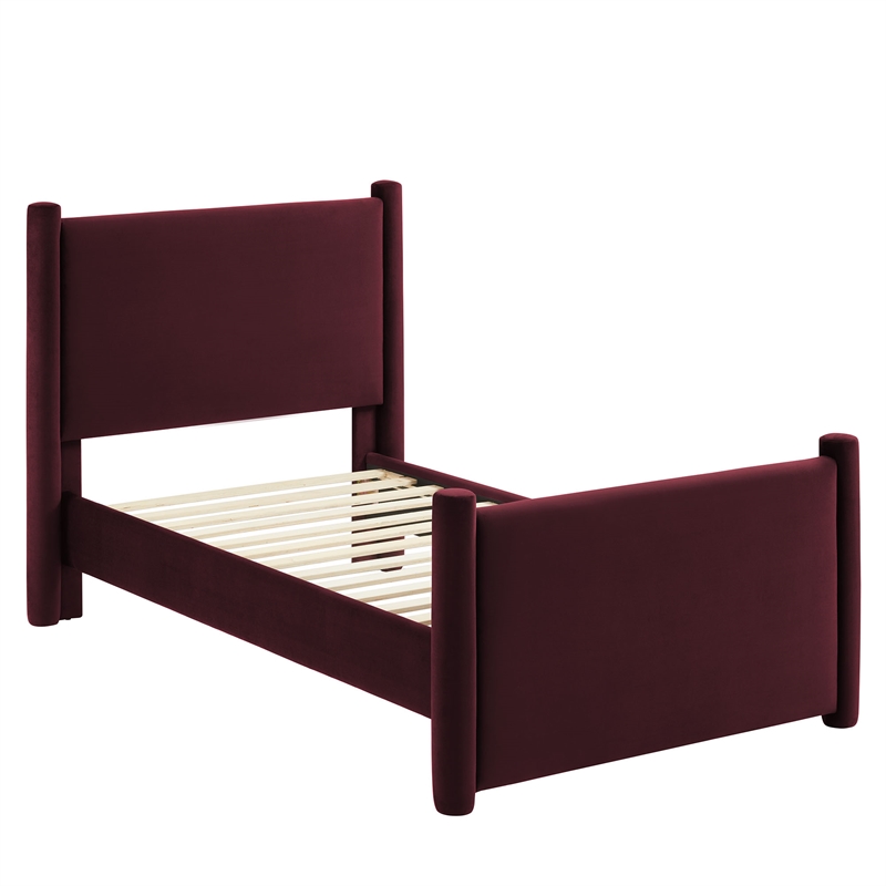 Maklaine Performance Velvet Upholstered Twin Platform Bed in Mulberry