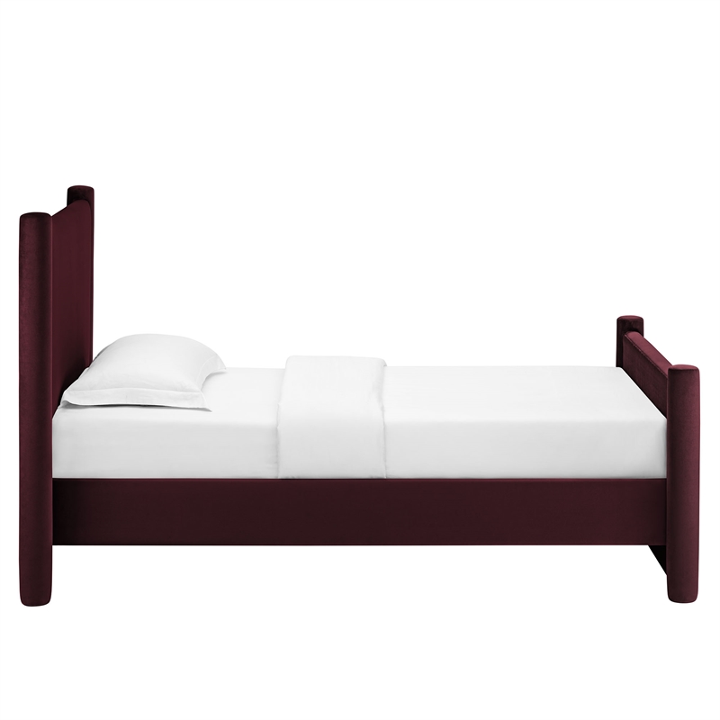 Maklaine Performance Velvet Upholstered Twin Platform Bed in Mulberry