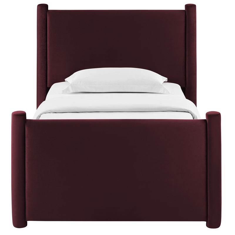 Maklaine Performance Velvet Upholstered Twin Platform Bed in Mulberry