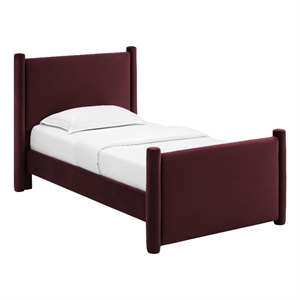 Maklaine Performance Velvet Upholstered Twin Platform Bed in Mulberry