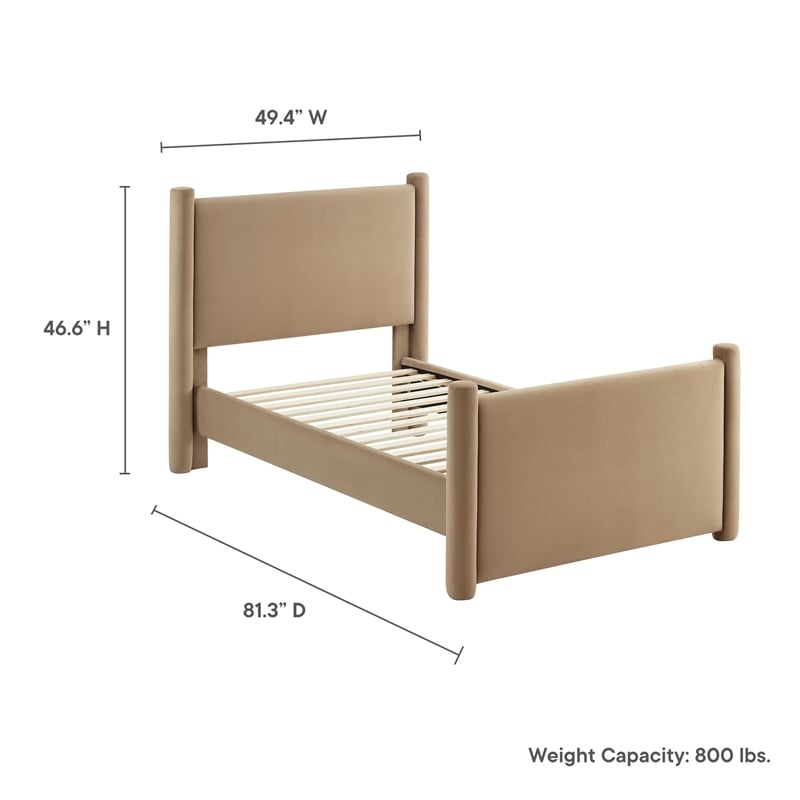 Maklaine Contemporary Performance Velvet Upholstered Twin Platform Bed in Taupe