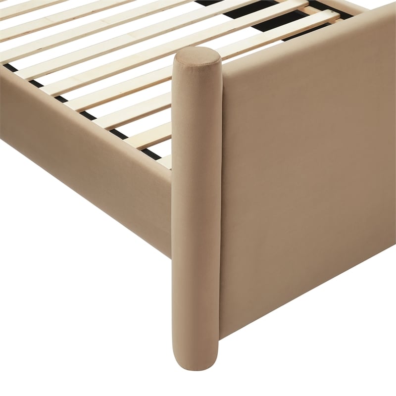 Maklaine Contemporary Performance Velvet Upholstered Twin Platform Bed in Taupe
