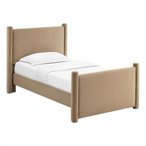Maklaine Contemporary Performance Velvet Upholstered Twin Platform Bed in Taupe