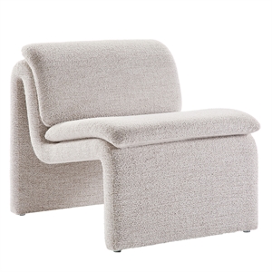 Maklaine Boucle Fabric Parchment Accent Chair Curved Upholstered 31&quotD x 26.5&quotW x 18.5&quotH Assembled