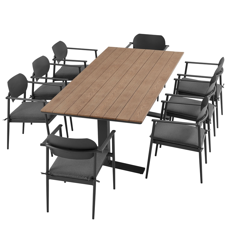Maklaine Powder-Coated Aluminum Frame 9-Piece Dining Set in Charcoal