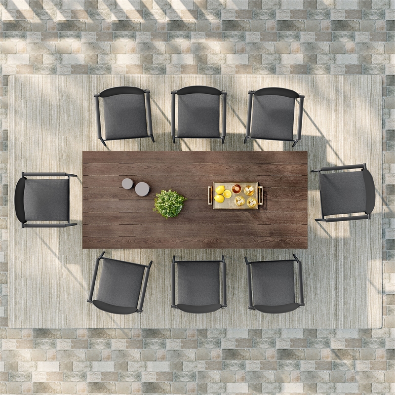 Maklaine Powder-Coated Aluminum Frame 9-Piece Dining Set in Charcoal