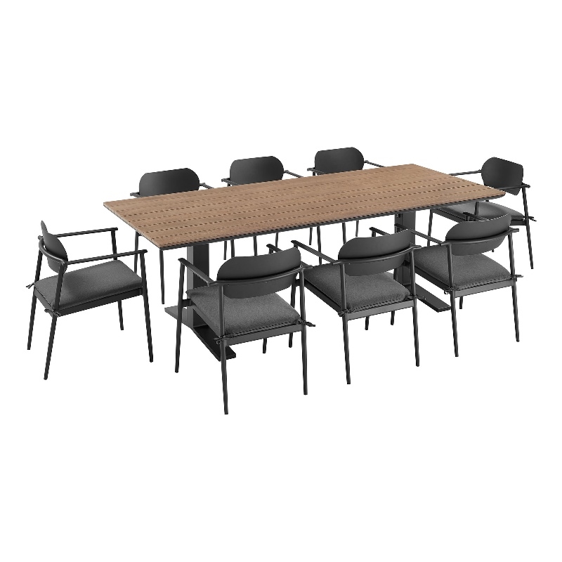 Maklaine Powder-Coated Aluminum Frame 9-Piece Dining Set in Charcoal