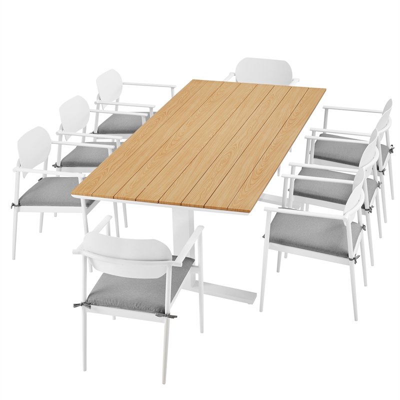 Maklaine Contemporary Powder-Coated Aluminum Frame 9-Piece Dining Set in White