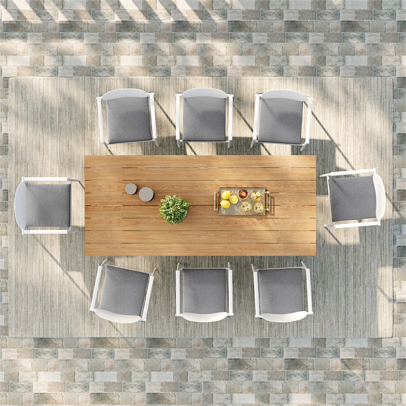 Maklaine Contemporary Powder-Coated Aluminum Frame 9-Piece Dining Set in White