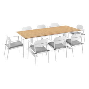 Maklaine Contemporary Powder-Coated Aluminum Frame 9-Piece Dining Set in White