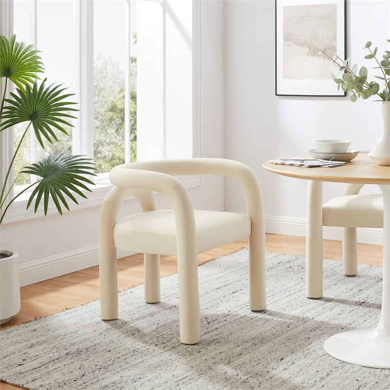 Maklaine Performance Velvet Upholstered Dining Chair in Porcelain