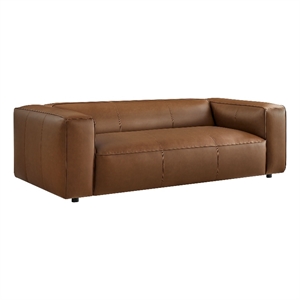 Maklaine Contemporary Vegan Leather Upholstered Sofa in Coffee