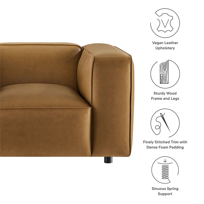 Maklaine Contemporary Vegan Leather Upholstered Armchair in Camel