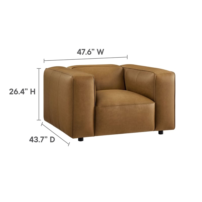 Maklaine Contemporary Vegan Leather Upholstered Armchair in Camel