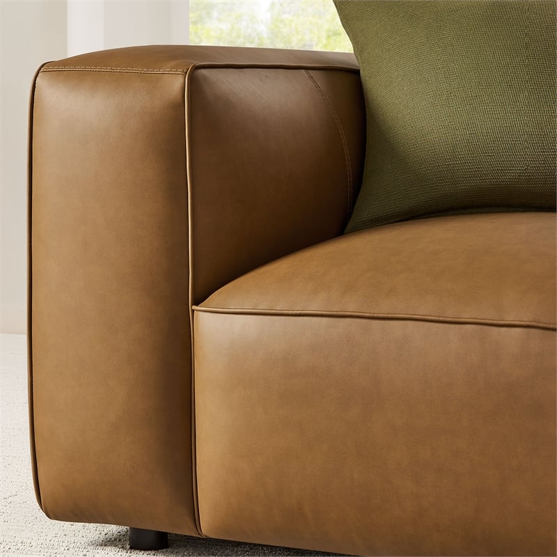Maklaine Contemporary Vegan Leather Upholstered Armchair in Camel