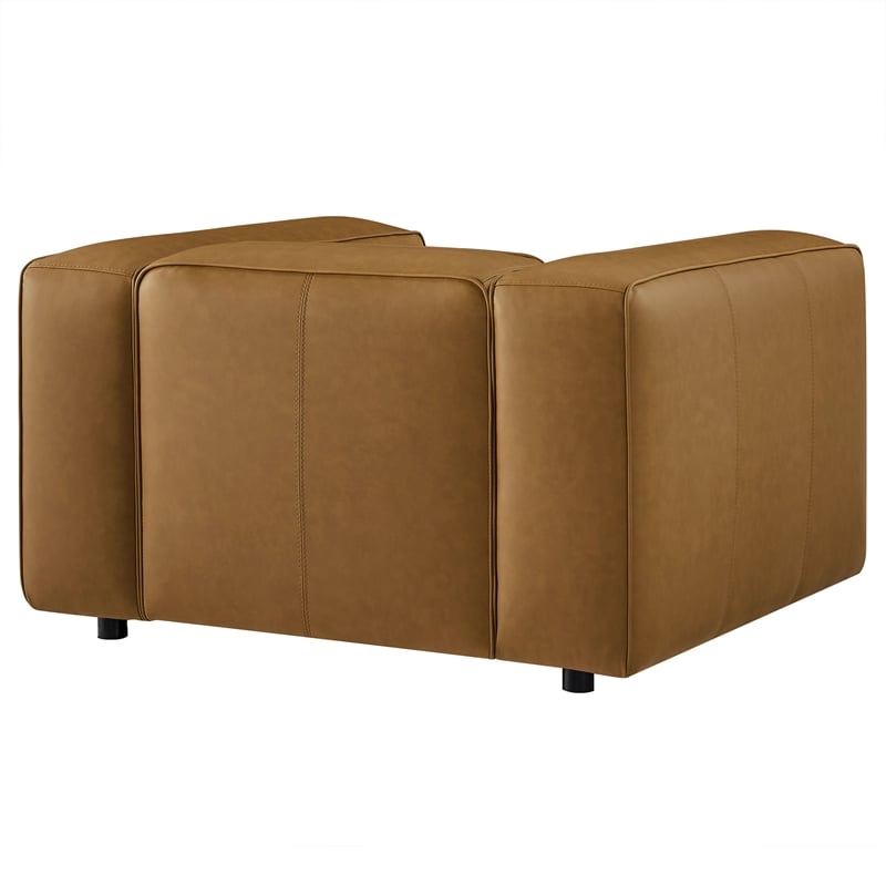Maklaine Contemporary Vegan Leather Upholstered Armchair in Camel