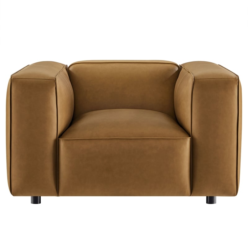 Maklaine Contemporary Vegan Leather Upholstered Armchair in Camel