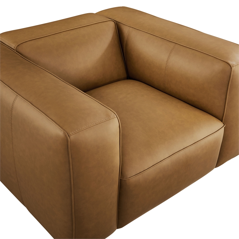 Maklaine Contemporary Vegan Leather Upholstered Armchair in Camel