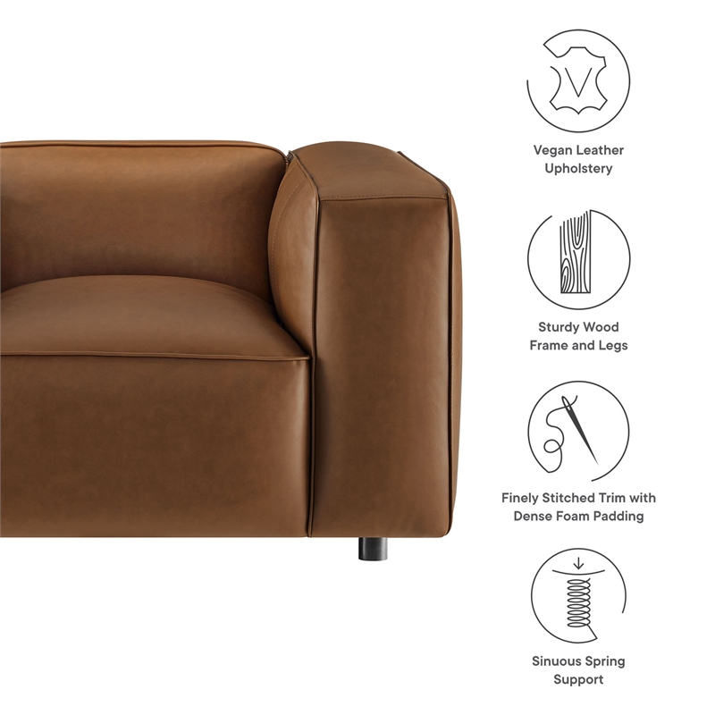 Maklaine Contemporary Vegan Leather Upholstered Armchair in Coffee