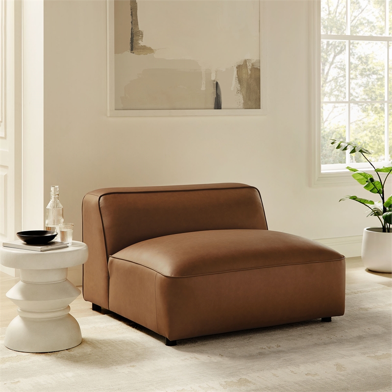 Maklaine Contemporary Vegan Leather Upholstered Armless Chair in Coffee