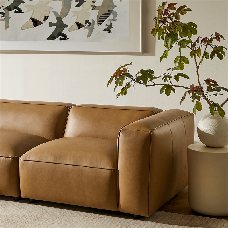 Maklaine 4-Piece Vegan Leather Upholstered Sofa Set in Camel