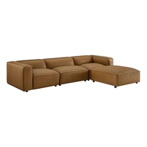 Maklaine 4-Piece Vegan Leather Upholstered Sofa Set in Camel