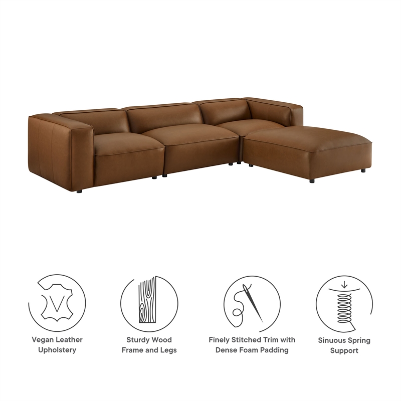 Maklaine Contemporary Vegan Leather Upholstered 4-Piece Sofa Set in Coffee