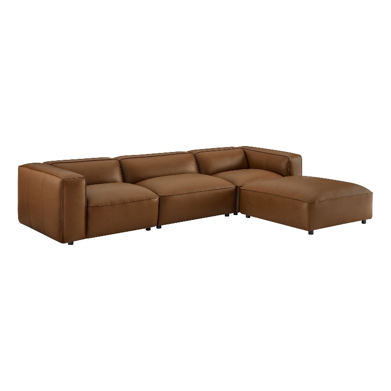 Maklaine Contemporary Vegan Leather Upholstered 4-Piece Sofa Set in Coffee