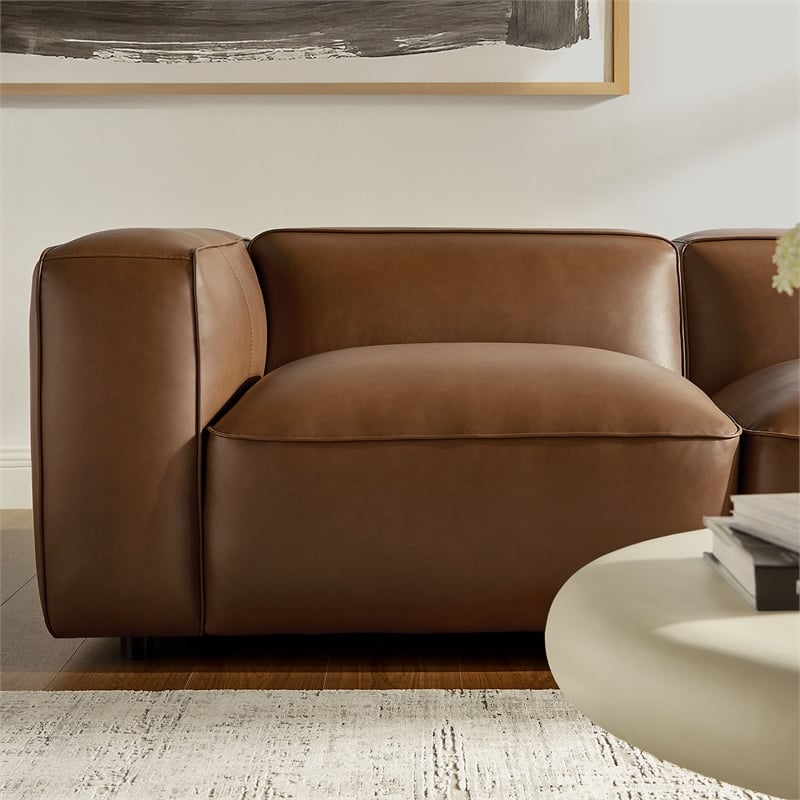 Maklaine Contemporary Vegan Leather Upholstered 5-Piece L-Shaped Sofa in Coffee