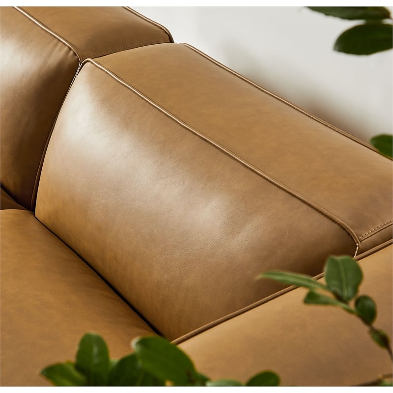 Maklaine 3-Piece Vegan Leather Upholstered Loveseat with Ottoman in Camel