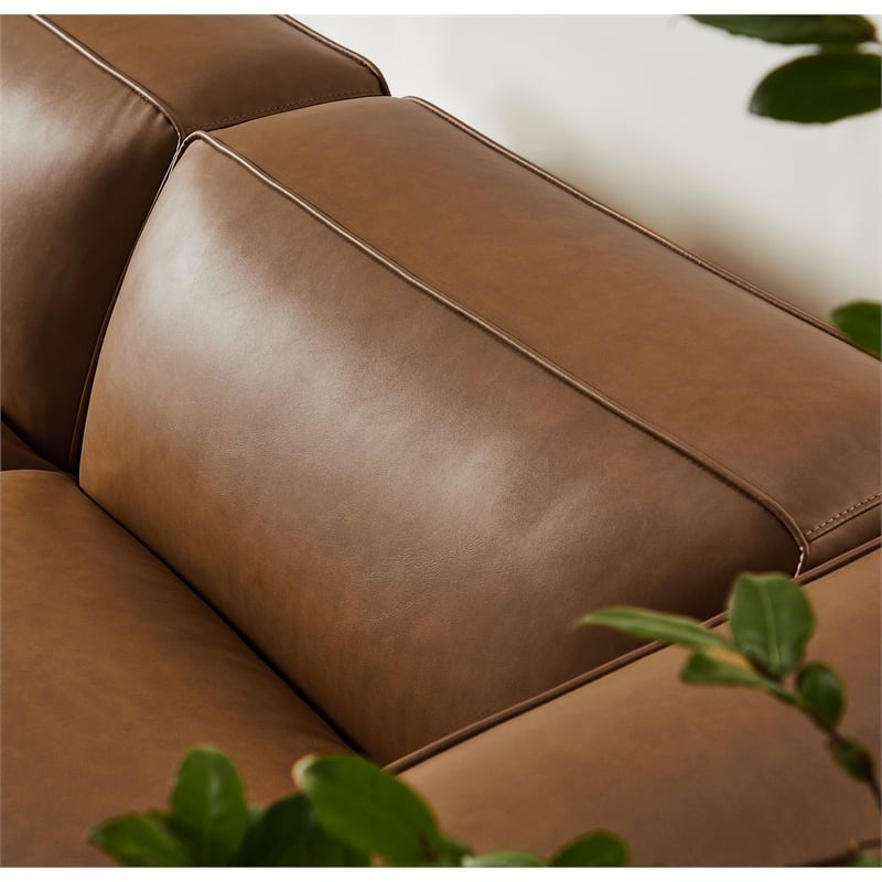 Maklaine 3-Piece Vegan Leather Upholstered Loveseat with Ottoman in Coffee