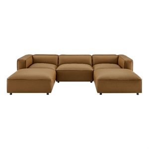 Maklaine 5-Piece Vegan Leather Upholstered U-Shaped Sofa in Camel