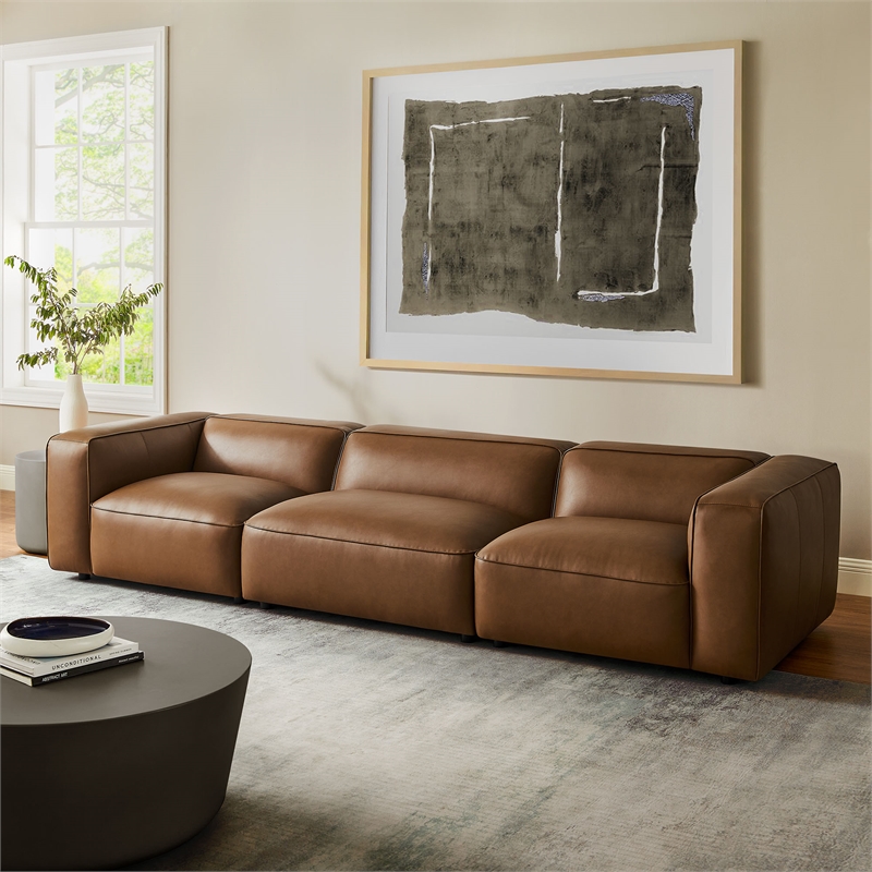 Maklaine Contemporary Vegan Leather Upholstered 3-Piece Sofa in Coffee