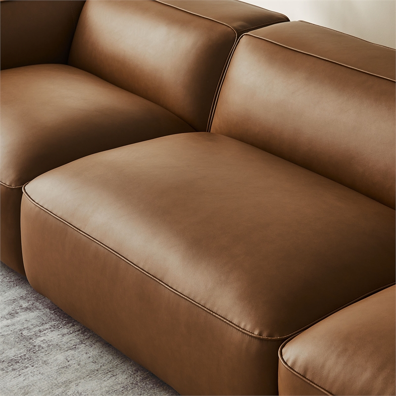 Maklaine Contemporary Vegan Leather Upholstered 3-Piece Sofa in Coffee