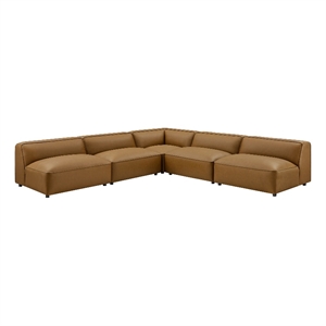 Maklaine Contemporary Vegan Leather Upholstered 5-Piece Sofa in Camel