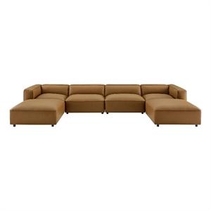 Maklaine Contemporary 6-Piece Vegan Leather Upholstered Sofa in Camel