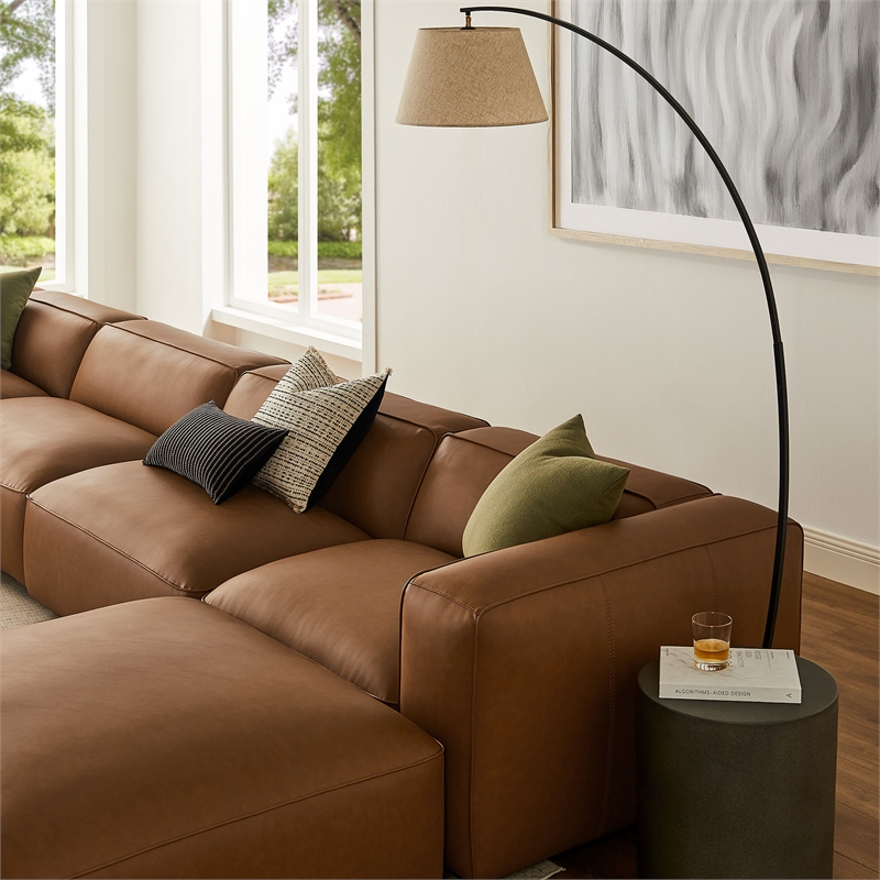 Maklaine Contemporary Vegan Leather Upholstered 6-Piece Sofa in Coffee